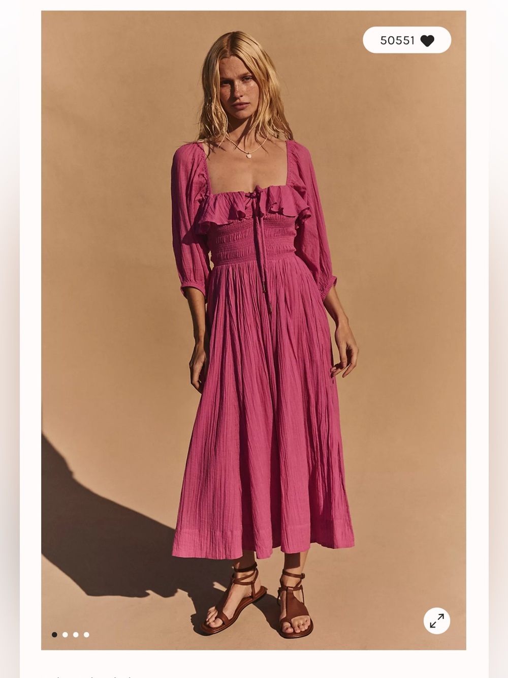Free people Oasis smocked tie square neck Midi Dress in Island Flower